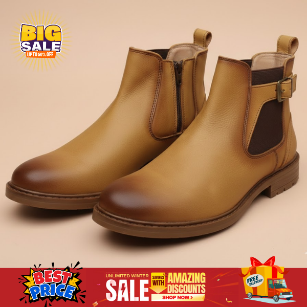 Men's Tan Burnished Leather Chelsea Boots