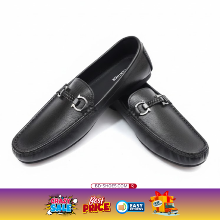 JM Leather Men’s Premium Black Grained Leather Loafers