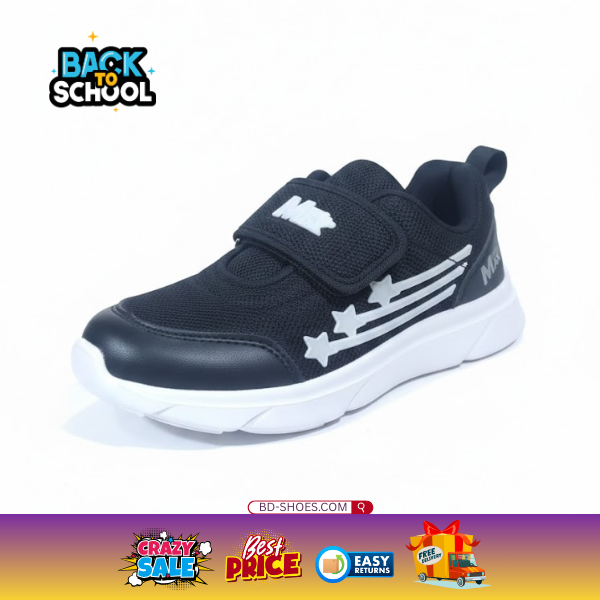 Kids' Athletic Sneaker - Black. The upper is constructed from a premium mesh knit, ensuring maximum airflow to keep feet cool during active play.