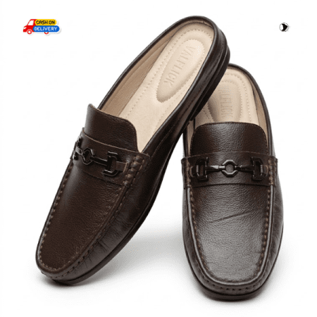 VALFLICK Men’s Premium Half Shoes – Coffee Brown designed for the modern man who values style without the struggle of laces or stiff heels.