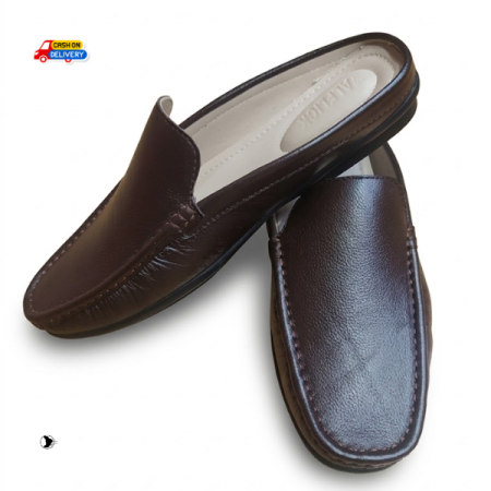 Men's Genuine Leather Half-Loafers.This pair offers the professional look of a loafer while providing the effortless convenience of a sandal from the back.
