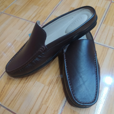 Men's Genuine Leather Half-Loafers. This pair offers the professional look of a loafer while providing the effortless convenience of a sandal from the back.