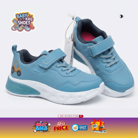 Kids' Blue Sports Sneakers tractor graphic and a lightweight, athletic build, they are perfect for school, the playground, or weekend outings.