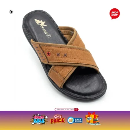 Cross-Strap Men's Casual Comfort Slides – Tan & Black .These versatile slides combine a rugged, textured aesthetic with everyday functionality.