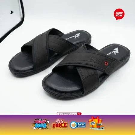 Cross-Strap Leather Sandals - Black, Lightweight, anti-slip rubber outsole designed for durability and traction on various surfaces.