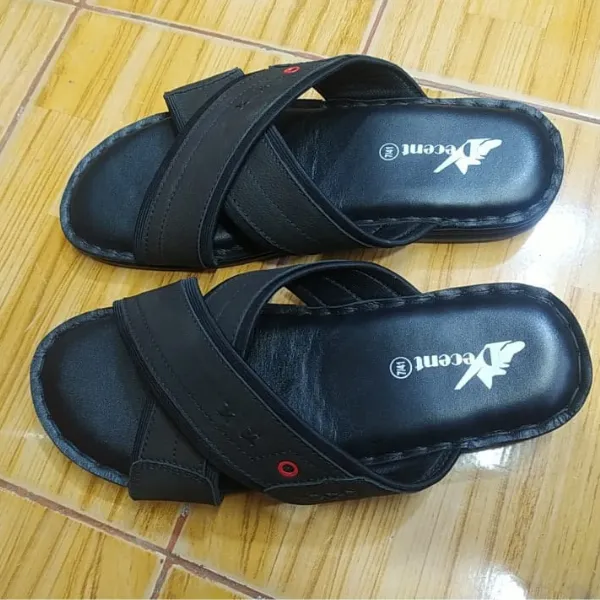 Cross-Strap Leather Sandals - Black - Image 2