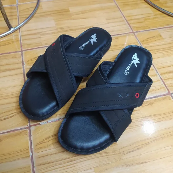 Cross-Strap Leather Sandals - Black - Image 3