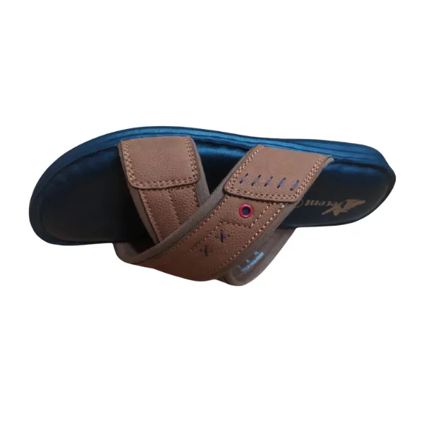 Cross-Strap Men's Casual Comfort Slides – Tan & Black - Image 2