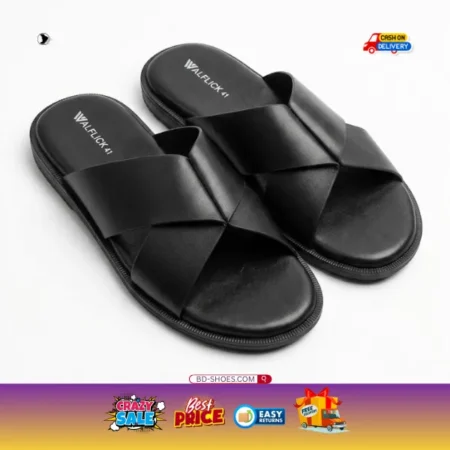 Cross-Strap Genuine Leather Slides - Pair these with traditional Panjabis, casual chinos, or tailored shorts for a refined summer look.
