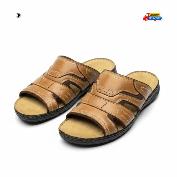 Men’s Premium Hand-Stitched Leather brown Slides Sandals Strategic side cut-outs allow for natural airflow, keeping your feet cool even in humid climates.