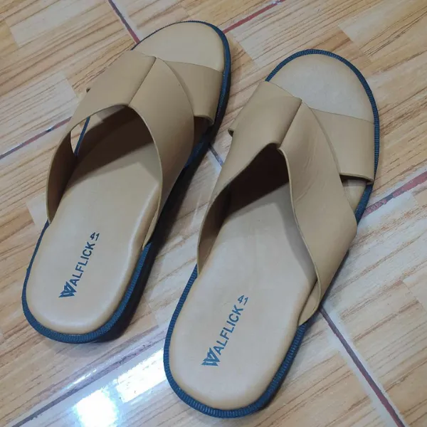Walflick Tan Leather Slides | Handcrafted Comfort Sandals - Image 2
