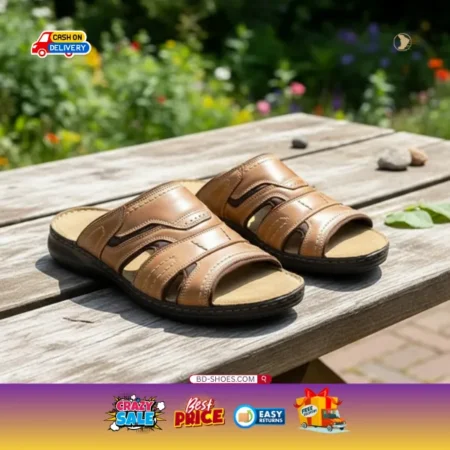 Men’s Premium Hand-Stitched Leather brown Slides Sandals Strategic side cut-outs allow for natural airflow, keeping your feet cool even in humid climates.