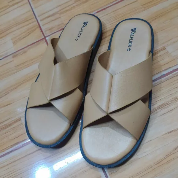 Walflick Tan Leather Slides | Handcrafted Comfort Sandals - Image 3