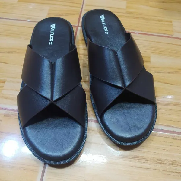 Cross-Strap Genuine Leather Slides - Image 2