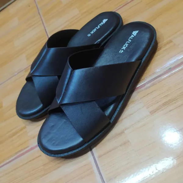 Cross-Strap Genuine Leather Slides - Image 3