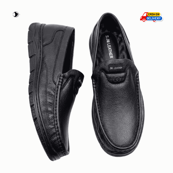 JM LEATHER Premium Men's Loafers - Black, High-quality, textured synthetic leather (PU) for a premium look and easy maintenance.