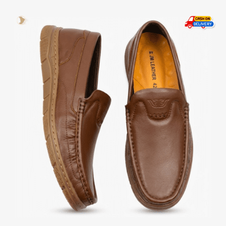 Premium Men’s Genuine Leather Loafers -Classic Tan, Soft leather lining and a perforated insole ensure airflow, keeping feet cool during long hours of wear.
