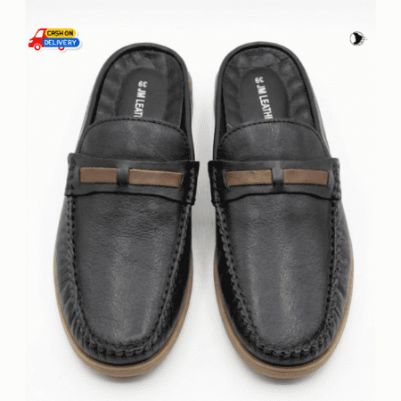 JM Premium Leather Half-Loafers - Black, designed for a blend of formal elegance and casual comfort. Shop now with Free Delivery!