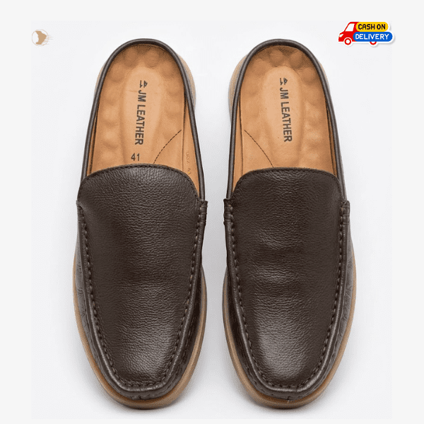 JM Leather Men's Genuine Leather Half-Loafers, 100% Genuine Pebble Grain Leather for a sophisticated, textured finish and long-lasting durability.