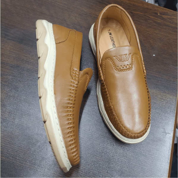 JM Leather Men’s Premium Tan Genuine Leather Loafers - Image 2