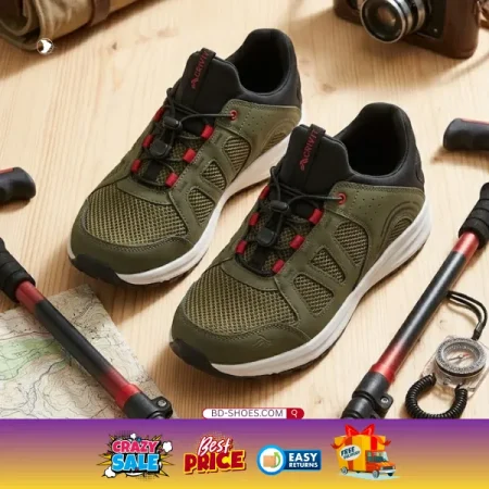 Crivit Men's Performance Running Shoes -Olive Green, Large-cell mesh panels ensure maximum airflow, keeping feet cool during intense activity.