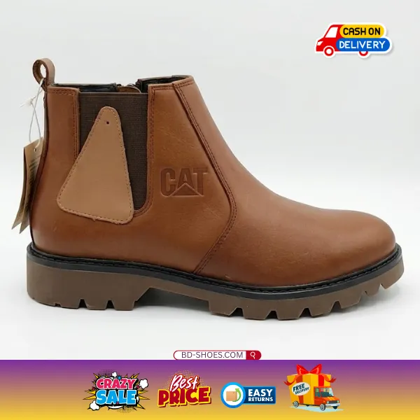 CAT Men's Leather Chelsea Boots - Brown, Premium smooth leather with a polished finish. Price only 2399 Tk with Free Delivery!
